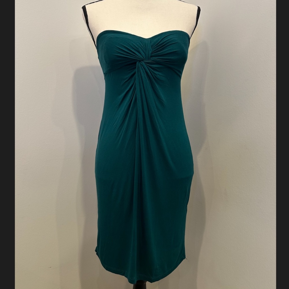 Teal Strapless dress with front detail